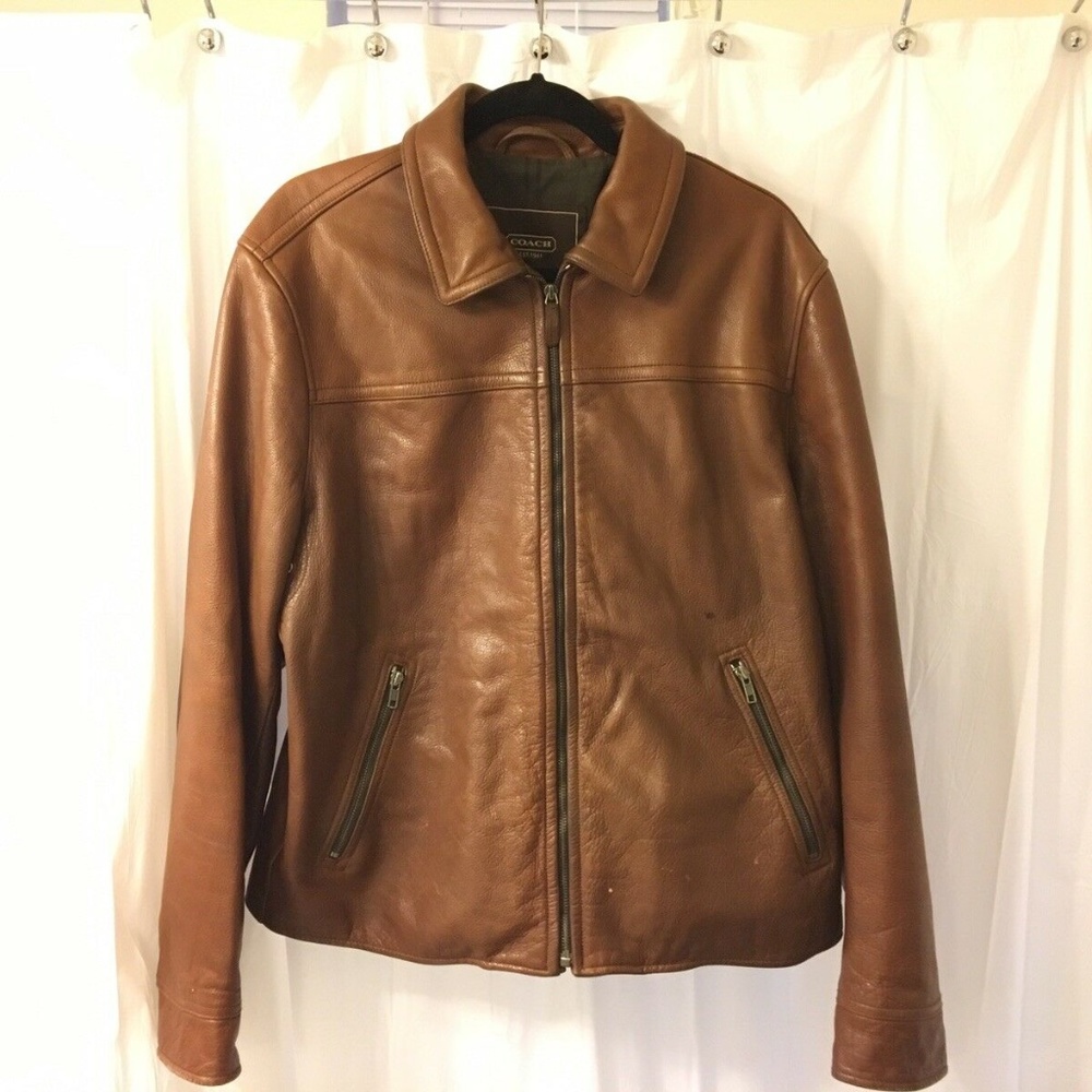 COACH Jacket Brown Leather, Body Lining Cotton, XL